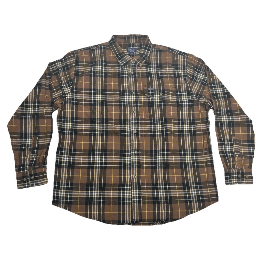 Smith's Workwear Shirt Men's 2XL Brown Plaid Button Down Heavyweight Flannel NEW